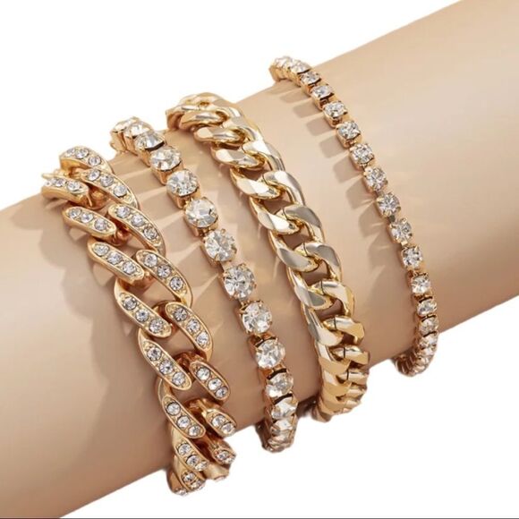 Gold Rhinestones Stackable Bracelets Sets - NEW - Picture 3 of 4